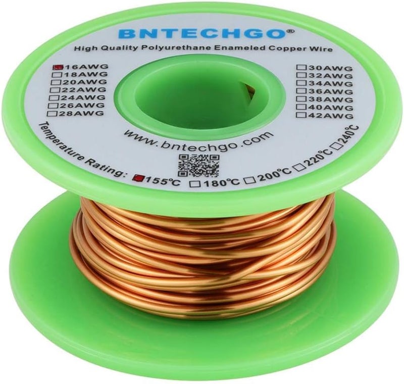 BNTECHGO 16 AWG Magnet Wire - Enameled Copper Wire - Enameled Magnet Winding Wire - 4 oz - 0.0492" Diameter 1 Spool Coil Natural Temperature Rating 155℃ Widely Used for Transformers Inductors - Image 1