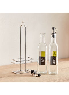 Home Box مجموعة زجاجات الخل والزيت الأساسية 2 قطعة ذات حامل 11.7 × 28.7 × 6.3 سم  - Image 3