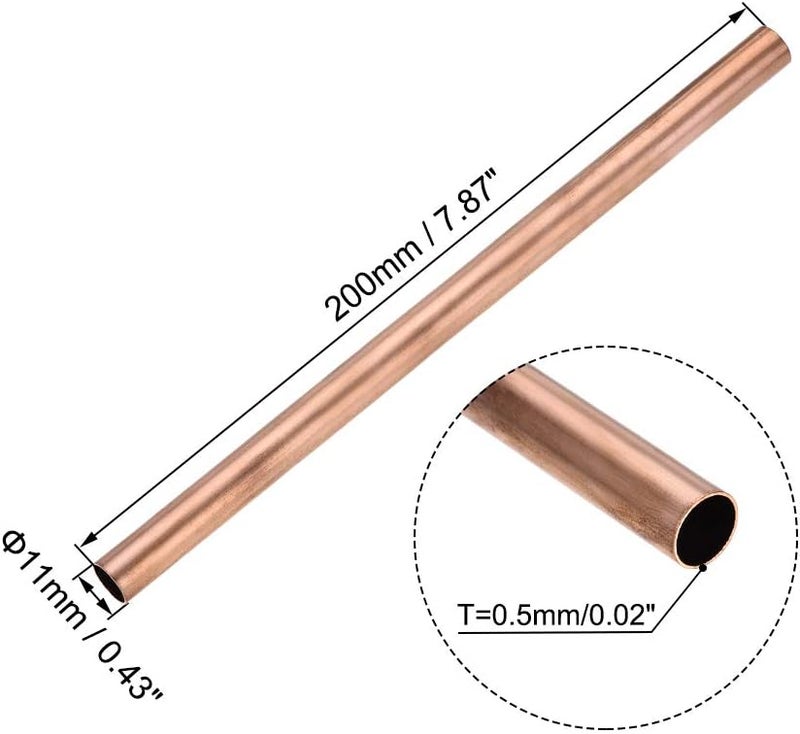 uxcell أنبوب نحاسي دائري، 11 مم OD سمك جدار 0.5 مم طول 200 مم أنبوب مستقيم - Image 2