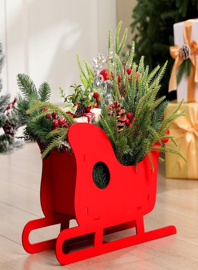 Lineshading 19 x 11 Inch Large Christmas Sleigh Decoration Red Wood Santa Sleigh Decoration Rustic Christmas Santa Sled Table Top Decor for Farmhouse Holiday Party Xmas Pendant Candy Bowl Decor - Image 1