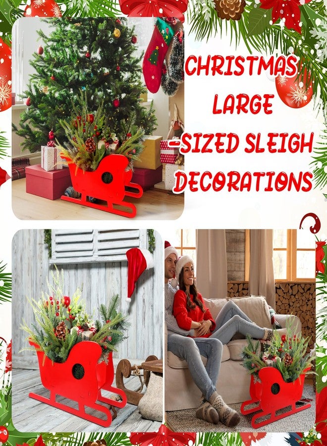 Lineshading 19 x 11 Inch Large Christmas Sleigh Decoration Red Wood Santa Sleigh Decoration Rustic Christmas Santa Sled Table Top Decor for Farmhouse Holiday Party Xmas Pendant Candy Bowl Decor - Image 5