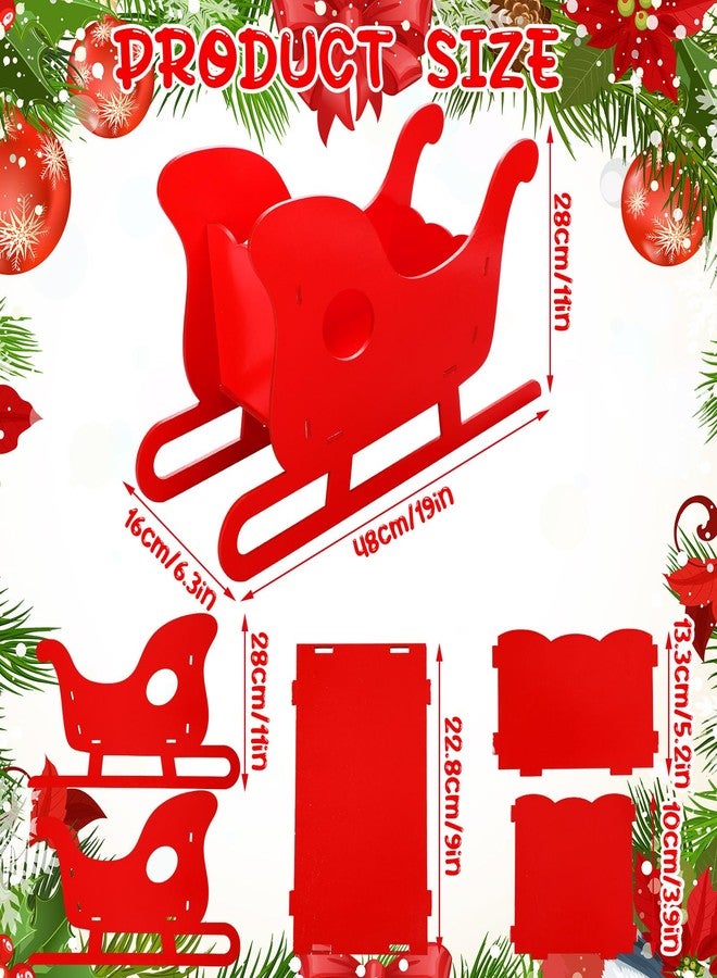 Lineshading 19 x 11 Inch Large Christmas Sleigh Decoration Red Wood Santa Sleigh Decoration Rustic Christmas Santa Sled Table Top Decor for Farmhouse Holiday Party Xmas Pendant Candy Bowl Decor - Image 2