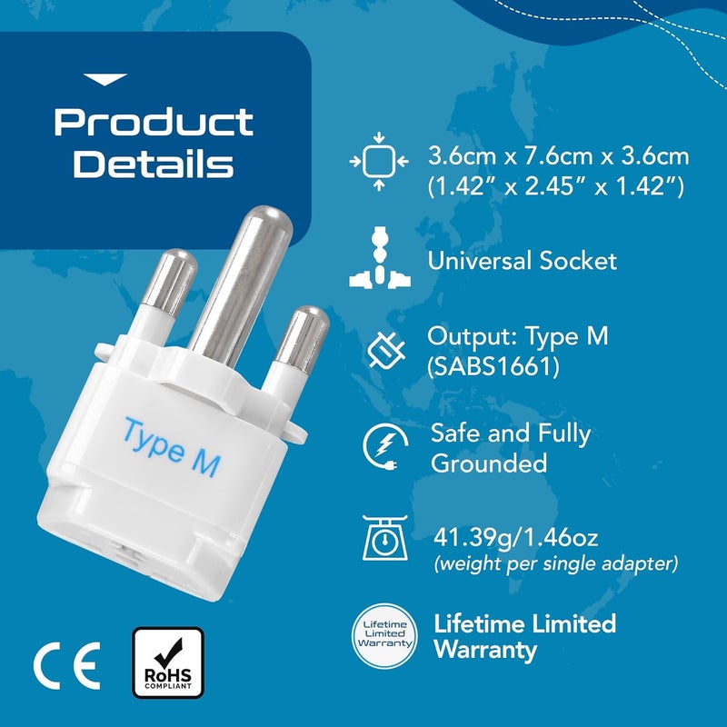 Ceptics India to South Africa Botswana Namibia More Type M Travel Adapter Plug CE Certified RoHS Compliant 3 Pack GP10L3PK - Image 4