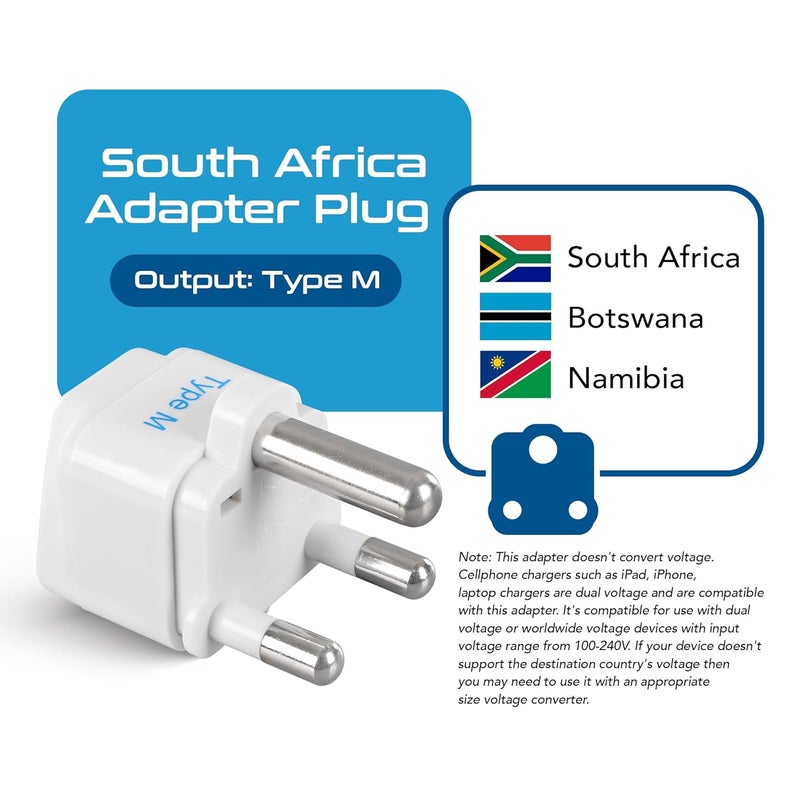 Ceptics India to South Africa Botswana Namibia More Type M Travel Adapter Plug CE Certified RoHS Compliant 3 Pack GP10L3PK - Image 2