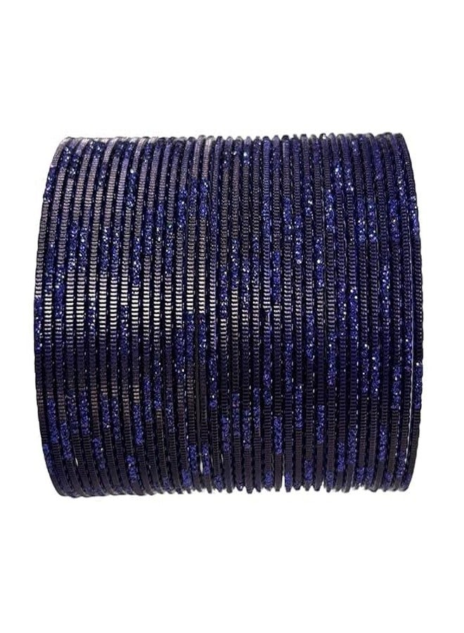 BANGLESKART Women’s Metal Bangles Set of 24 | Glitter Finish Traditional Indian Bangles for Women & Girls | Available in 30+ Colors & Sizes (Royal Blue/B Blue, 2.4)