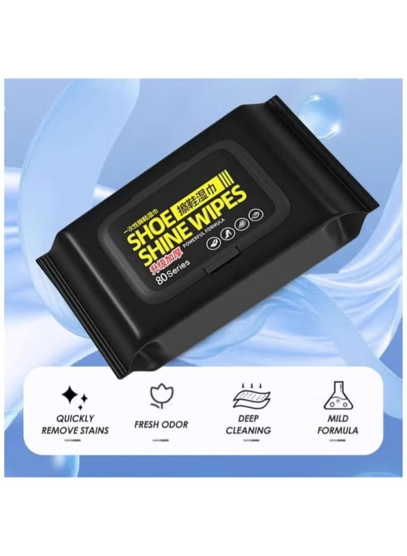 مناديل تلميع الأحذية مناديل مبللة سريعة التنظيف للأحذية الرياضية والصنادل والأحذية الجلدية منظف أحذية مناسب للسفر لإزالة الأوساخ والتلميع محلول سريع ومريح للعناية بالأحذية - 80 قطعة - Image 2