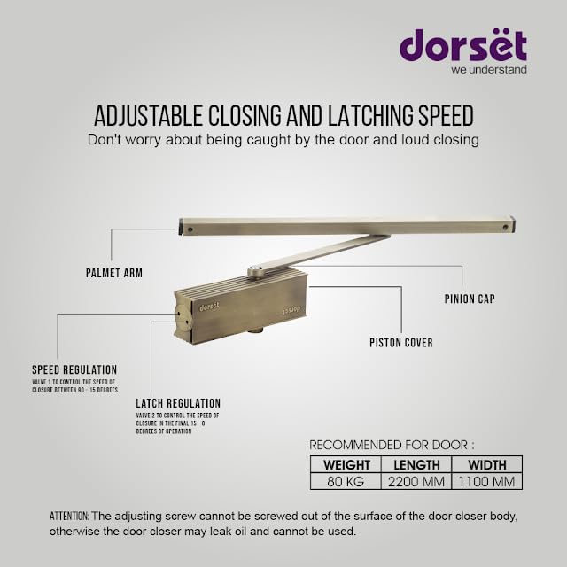 Dorset Door Closer for Home | Pelmet Door Closer with Holding Function | Door Closure for Wooden Doors - 5,00,000 Cycle Tested- Ideal for Door Weight Upto 80kg, Antique | DC80 Ext. (WP) PT - Image 3