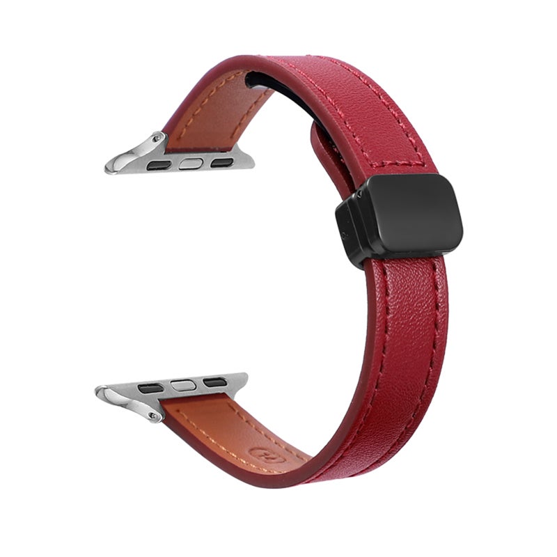 erorex For Apple Watch Series 6 40Mm Slim Magnetic Buckle Genuine Leather Watch Band(Plain  Red) - Image 1