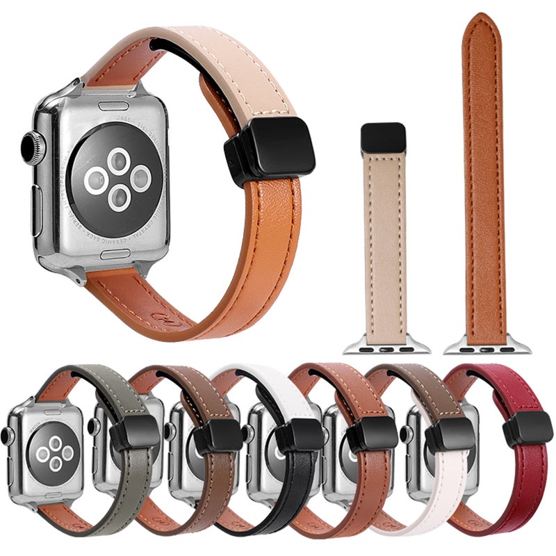 erorex For Apple Watch Series 6 40Mm Slim Magnetic Buckle Genuine Leather Watch Band(Plain  Red) - Image 3