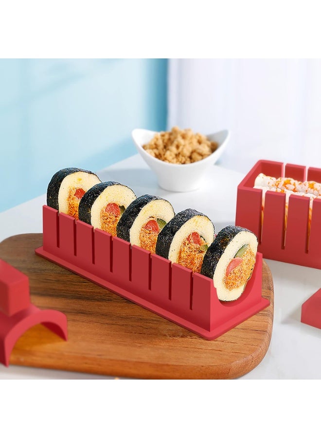 سوفام طقم صنع السوشي نسخة فاخرة طقم المصنع الكامل للسوشي عفن السوشي المنزلي لفة أرز السوشي شكل قالب، شوكة، سكين سوشي، وسادة لفافة السوشي، عيدان تناول الطعام (أحمر) - Image 2