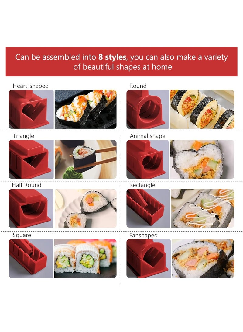 سوفام طقم صنع السوشي نسخة فاخرة طقم المصنع الكامل للسوشي عفن السوشي المنزلي لفة أرز السوشي شكل قالب، شوكة، سكين سوشي، وسادة لفافة السوشي، عيدان تناول الطعام (أحمر) - Image 4