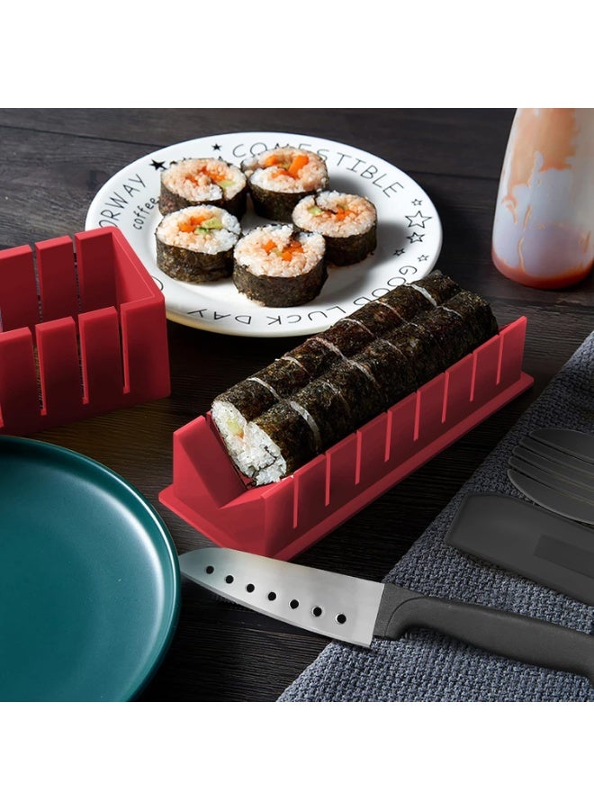 سوفام طقم صنع السوشي نسخة فاخرة طقم المصنع الكامل للسوشي عفن السوشي المنزلي لفة أرز السوشي شكل قالب، شوكة، سكين سوشي، وسادة لفافة السوشي، عيدان تناول الطعام (أحمر) - Image 5
