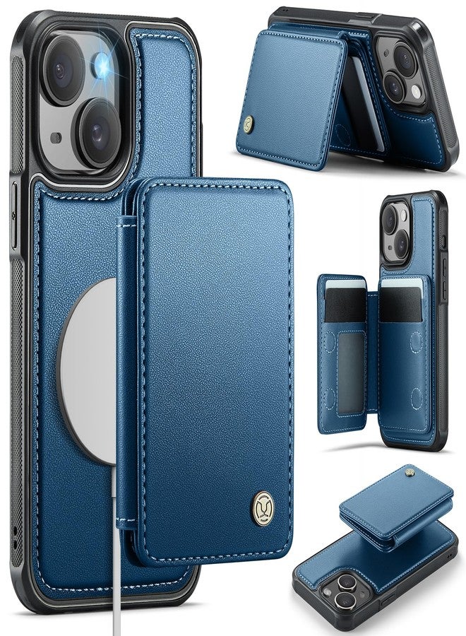 Usroom Compatible with Magsafe for iPhone 13 Wallet Case Magnetic Card Holder, RFID Blocking 2 in 1 Detachable Kickstand Shockproof Cover for Women Men, Blue - Image 1