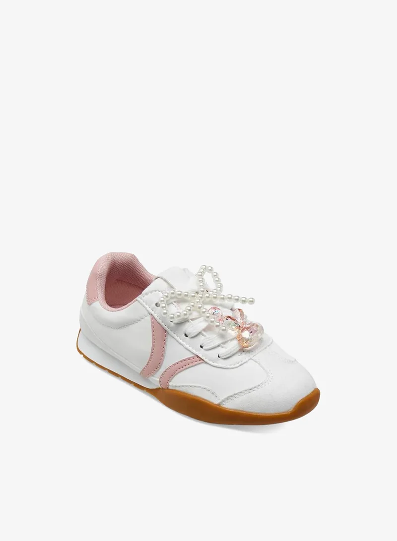 ليتل ميسي Girls Embellished Lace-Up Sneakers