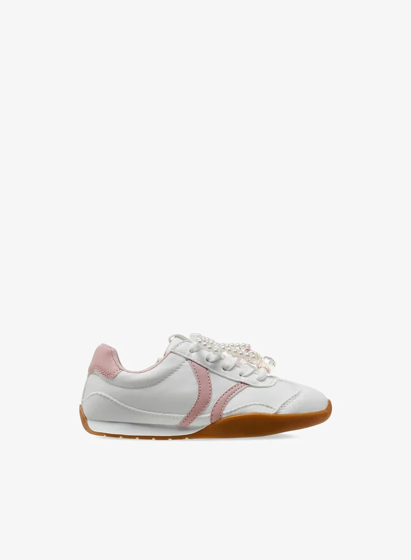 ليتل ميسي Girls Embellished Lace-Up Sneakers