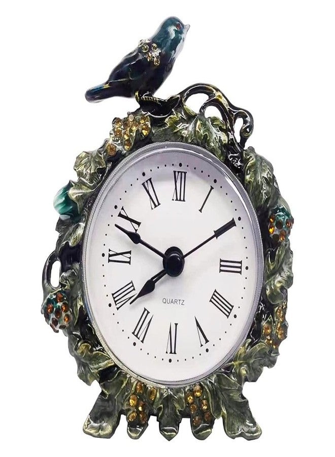 hobbyme Vintage Birds Retro Analog Table Clock European Retro Table Clock with a Bird Enamel for Living Room and Bedroom Art Decor - Image 1