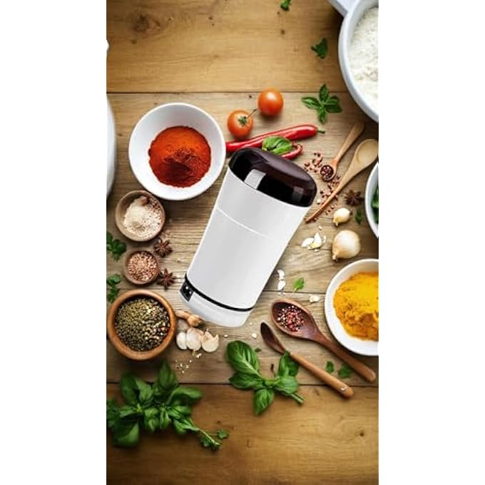 Honwor Electric Coffee  Spice Grinder  Stainless Steel Blade 220V Easy OneTouch Operation For Beans Nuts Seeds Grains Herbs  White - Image 4
