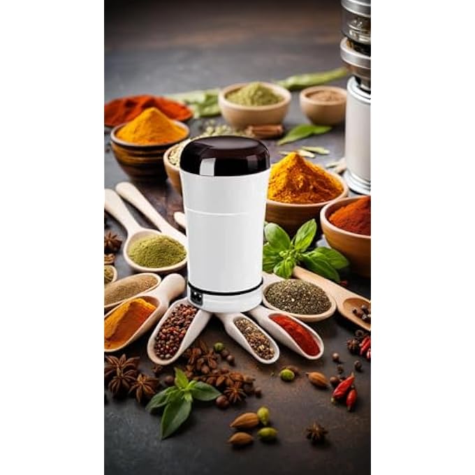 Honwor Electric Coffee  Spice Grinder  Stainless Steel Blade 220V Easy OneTouch Operation For Beans Nuts Seeds Grains Herbs  White - Image 2