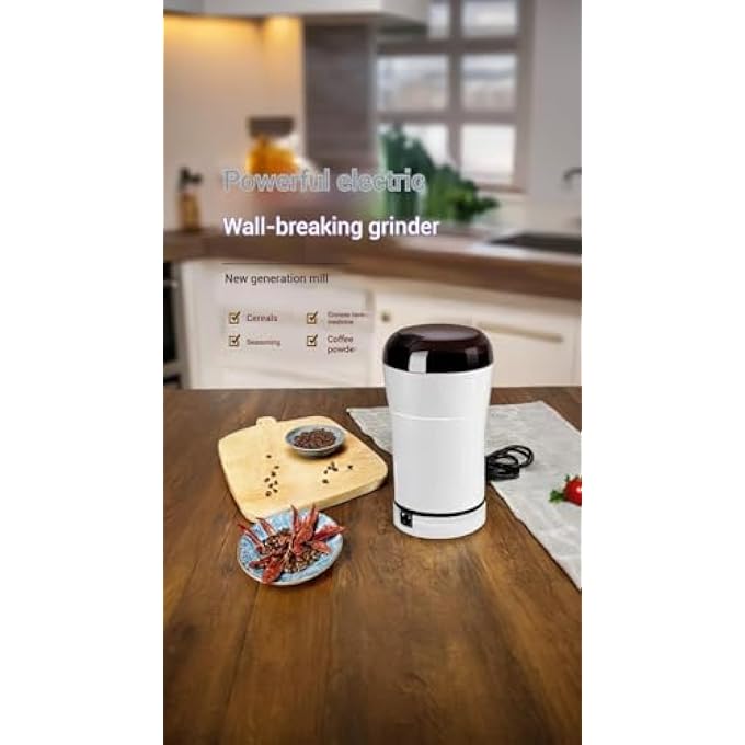Honwor Electric Coffee  Spice Grinder  Stainless Steel Blade 220V Easy OneTouch Operation For Beans Nuts Seeds Grains Herbs  White - Image 3