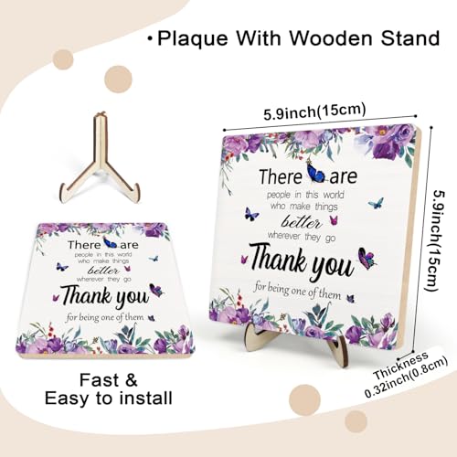 DMADNF Thank You Gifts for Women Men,Appreciation Gifts for Friends,Therapist,Nurse,Boss, Teacher,Retirement,Coworker Leaving Gift,Home Office Decor Wooden Plaque Sign (White-flower, 5.9 x 5.9 inches) - Image 2