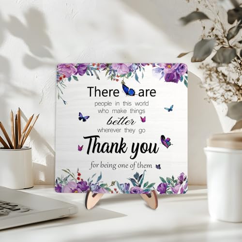 DMADNF Thank You Gifts for Women Men,Appreciation Gifts for Friends,Therapist,Nurse,Boss, Teacher,Retirement,Coworker Leaving Gift,Home Office Decor Wooden Plaque Sign (White-flower, 5.9 x 5.9 inches) - Image 3