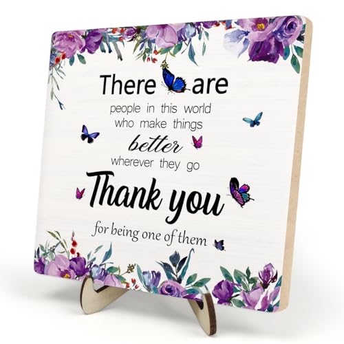 DMADNF Thank You Gifts for Women Men,Appreciation Gifts for Friends,Therapist,Nurse,Boss, Teacher,Retirement,Coworker Leaving Gift,Home Office Decor Wooden Plaque Sign (White-flower, 5.9 x 5.9 inches) - Image 1