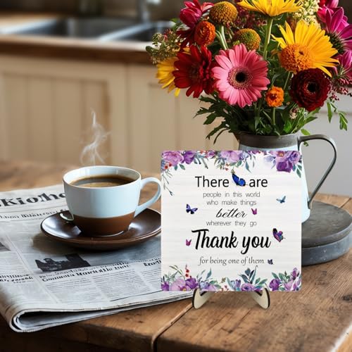 DMADNF Thank You Gifts for Women Men,Appreciation Gifts for Friends,Therapist,Nurse,Boss, Teacher,Retirement,Coworker Leaving Gift,Home Office Decor Wooden Plaque Sign (White-flower, 5.9 x 5.9 inches) - Image 5