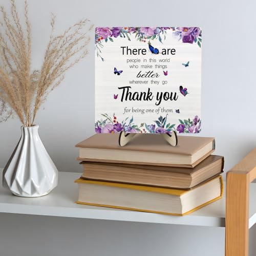 DMADNF Thank You Gifts for Women Men,Appreciation Gifts for Friends,Therapist,Nurse,Boss, Teacher,Retirement,Coworker Leaving Gift,Home Office Decor Wooden Plaque Sign (White-flower, 5.9 x 5.9 inches) - Image 4