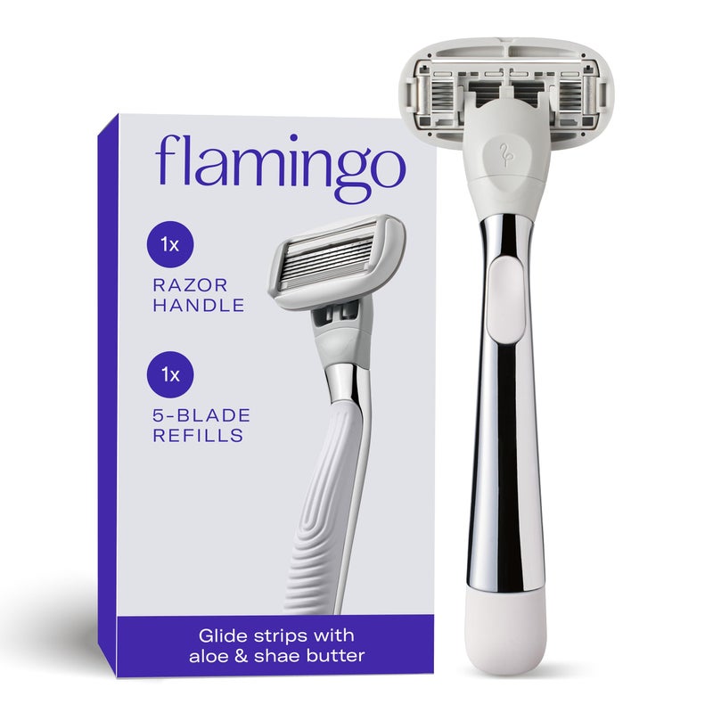 Flamingo Razors for Women, 1 Razor (Polished Chrome) Handle and 1 Razor Blade Refill - Image 1