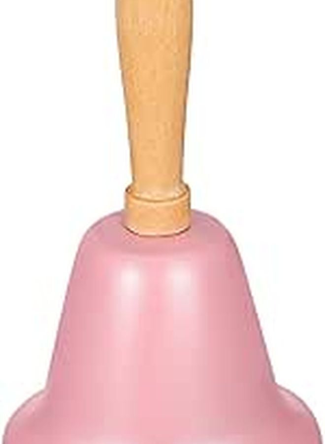 Pink Metal Hand Bell with Wood Handle 6.5cm Diameter for Festive Decor Party Customer Service - Image 1