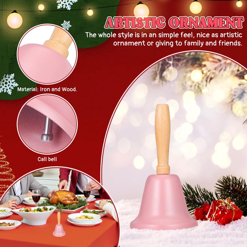 Pink Metal Hand Bell with Wood Handle 6.5cm Diameter for Festive Decor Party Customer Service - Image 4