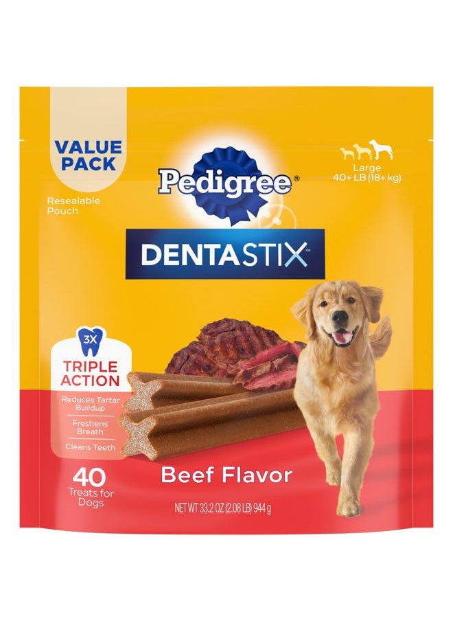 Pedigree - Dentastix Large Dog Treats, Beef Flavor, 2.08 lb. Bag (40 Treats) - Image 1