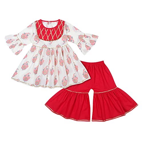 superminis Baby Girls Cotton Sanganeri Printed Kurta With Sharara (12-18 Months, Pink) - Image 1