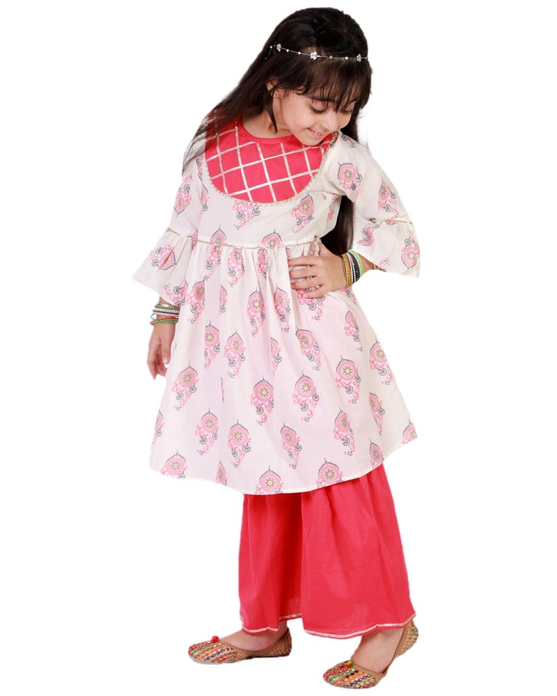 superminis Baby Girls Cotton Sanganeri Printed Kurta With Sharara (12-18 Months, Pink) - Image 4