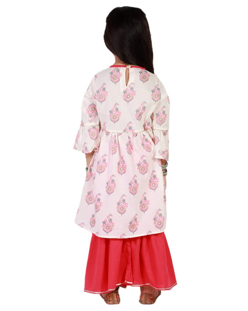 superminis Baby Girls Cotton Sanganeri Printed Kurta With Sharara (12-18 Months, Pink) - Image 3