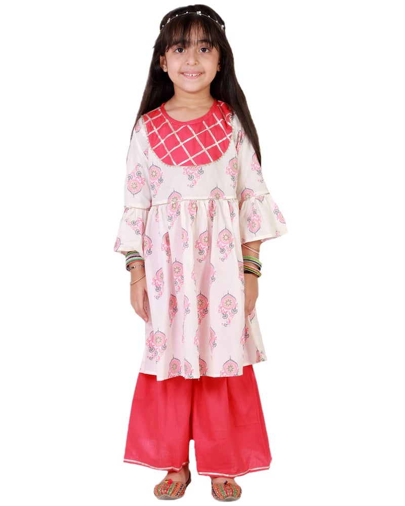 superminis Baby Girls Cotton Sanganeri Printed Kurta With Sharara (12-18 Months, Pink) - Image 2