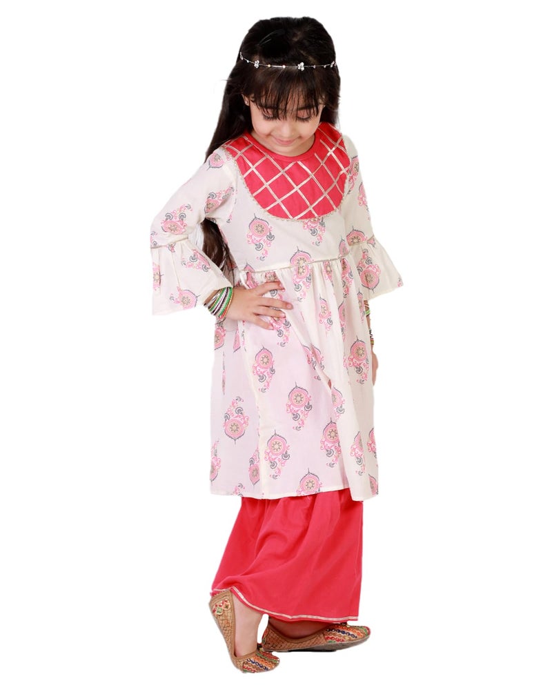 superminis Baby Girls Cotton Sanganeri Printed Kurta With Sharara (12-18 Months, Pink) - Image 5