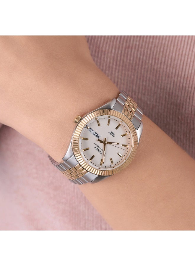 تيميكس ساعة TIMEX للنساء بهيكل من الفولاذ المقاوم للصدأ الفضي وسوار من الفولاذ المقاوم للصدأ الفضي والذهبي - Image 5