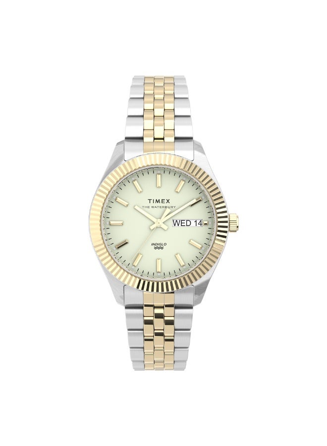 تيميكس ساعة TIMEX للنساء بهيكل من الفولاذ المقاوم للصدأ الفضي وسوار من الفولاذ المقاوم للصدأ الفضي والذهبي - Image 1