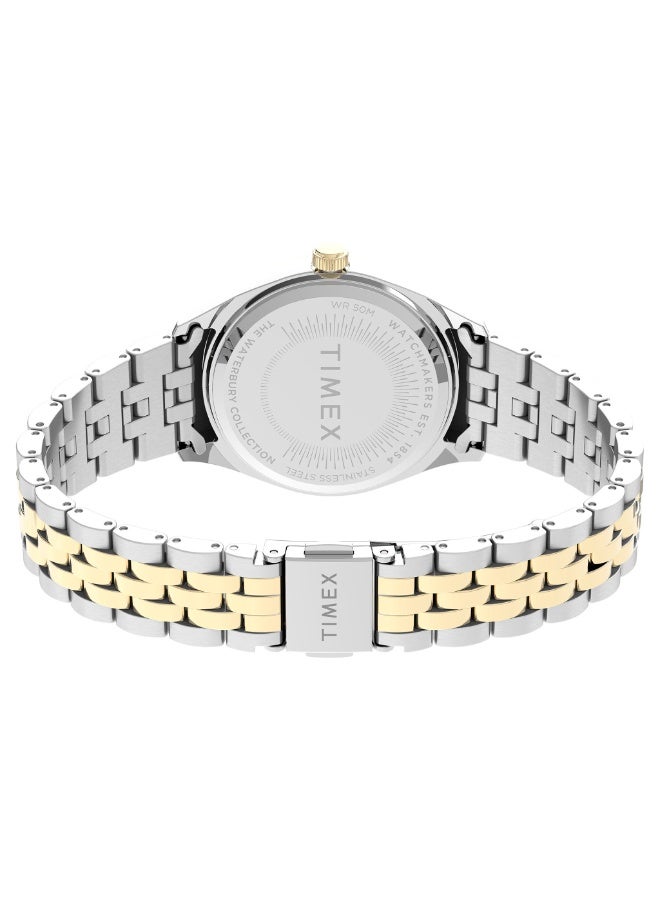 تيميكس ساعة TIMEX للنساء بهيكل من الفولاذ المقاوم للصدأ الفضي وسوار من الفولاذ المقاوم للصدأ الفضي والذهبي - Image 4