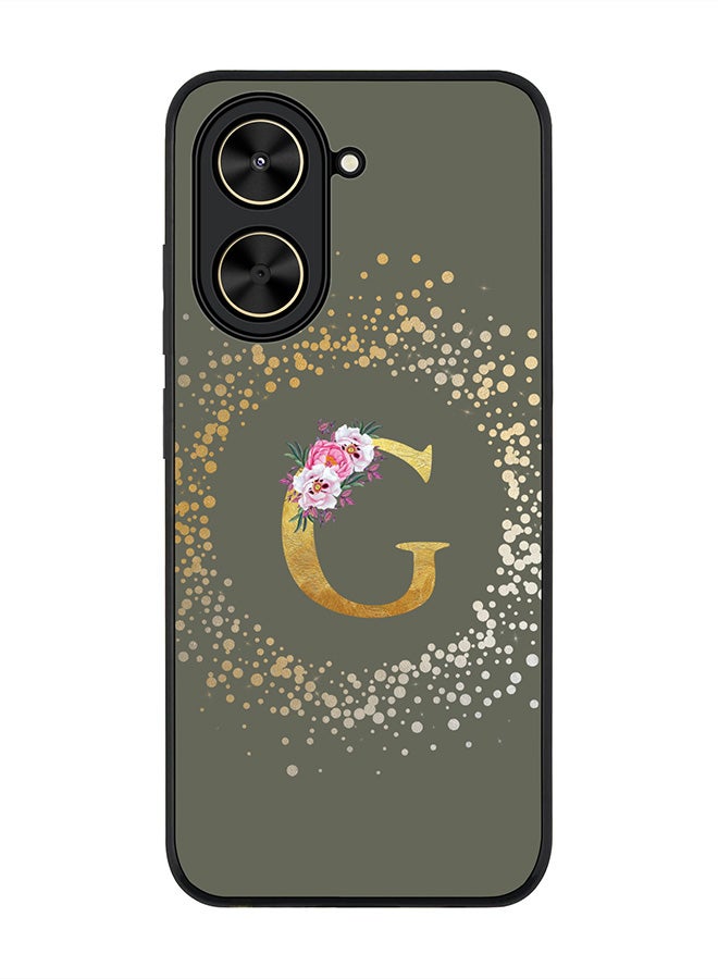 Stylizedd For Xiaomi Poco C71 / Redmi A5 4G Case,Slim fit Camera Protection, Shockproof Thin Phone cover  - Custom Monogram Floral - G  (Olive Green )