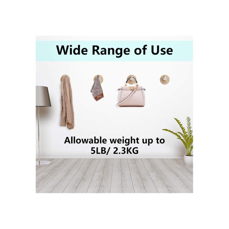 SOLARAE 4-Pack Stainless Steel Hooks, Waterproof Adhesive Hooks Bamboo Towel Holders Multipurpose Wall Hooks Bathroom Organizer Hooks Durable Coat Hangers for Hanging Coat, Belt, Keys, Headset - Image 2