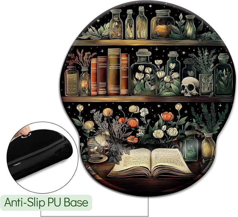LIMKRIAN Mouse Pad with Wrist Rest, Goth Book Ergonomic Mouse Pad Wrist Support with Non-Slip Pain Relief PU Base, Funny Laptop Computer Mousepad, Gothic Skull Office Home Desk Accessories Decor - Image 4