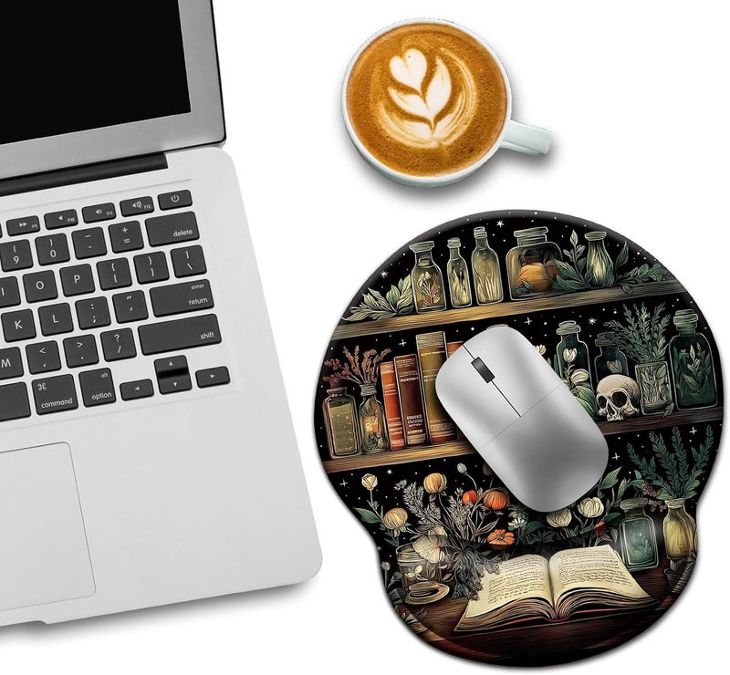LIMKRIAN Mouse Pad with Wrist Rest, Goth Book Ergonomic Mouse Pad Wrist Support with Non-Slip Pain Relief PU Base, Funny Laptop Computer Mousepad, Gothic Skull Office Home Desk Accessories Decor - Image 3