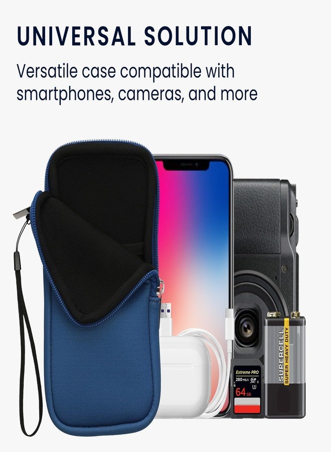 kwmobile Neoprene Phone Pouch Size XXL - 7" - Universal Cell Sleeve Mobile Bag with Zipper, Wrist Strap - Baltic Blue - Image 4