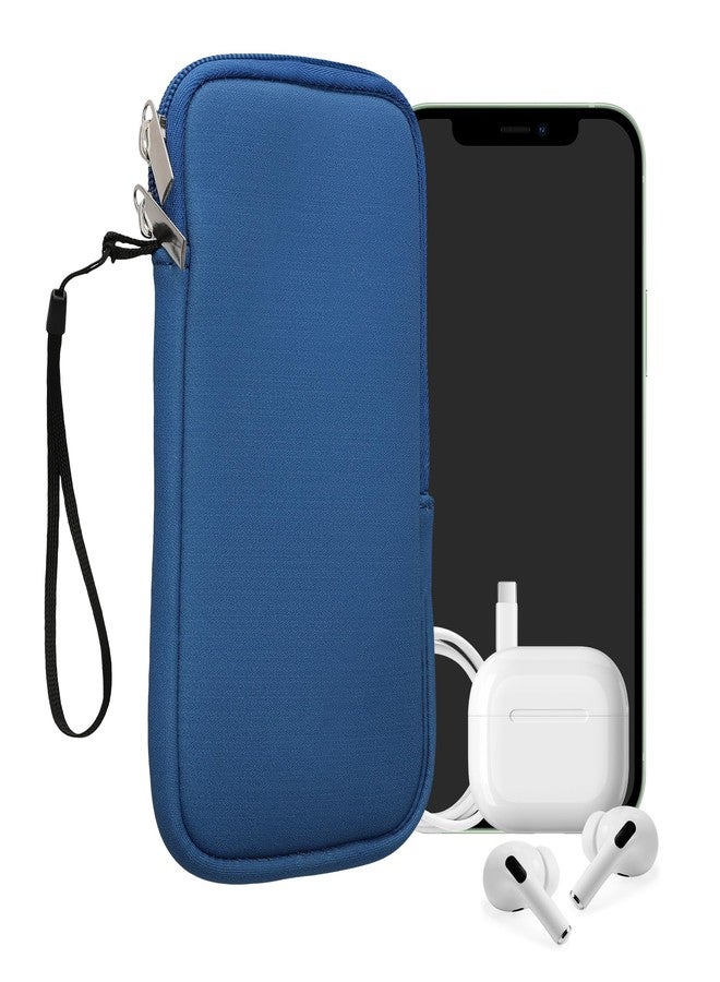 kwmobile Neoprene Phone Pouch Size XXL - 7" - Universal Cell Sleeve Mobile Bag with Zipper, Wrist Strap - Baltic Blue - Image 1