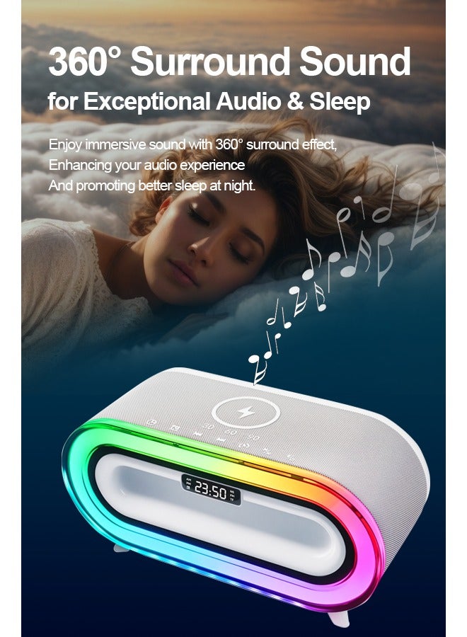 Compact Bluetooth Desktop Speaker with 360° Surround Sound, 7-Color LED Night Light, Wireless Charging, Perfect for Home Décor and Sleep Assistance  - Image 2