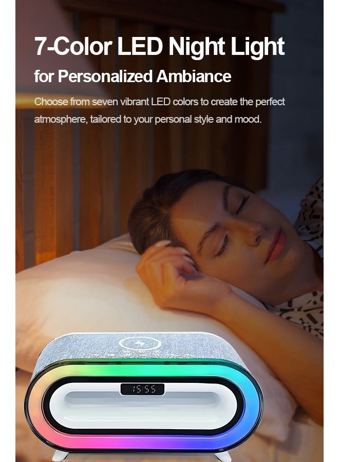 Compact Bluetooth Desktop Speaker with 360° Surround Sound, 7-Color LED Night Light, Wireless Charging, Perfect for Home Décor and Sleep Assistance  - Image 4