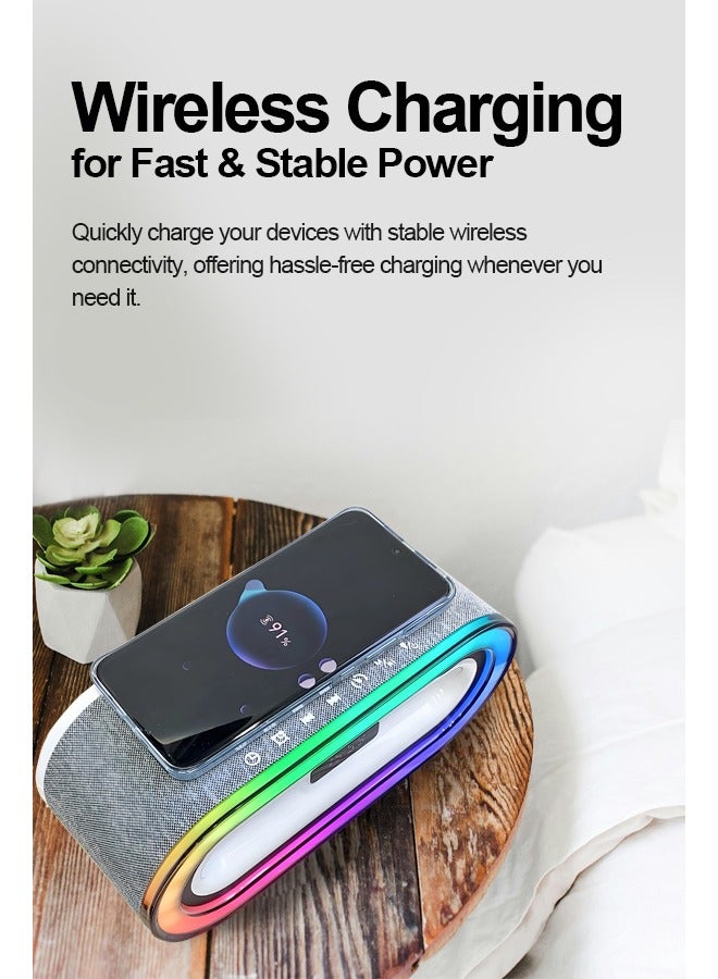 Compact Bluetooth Desktop Speaker with 360° Surround Sound, 7-Color LED Night Light, Wireless Charging, Perfect for Home Décor and Sleep Assistance  - Image 3