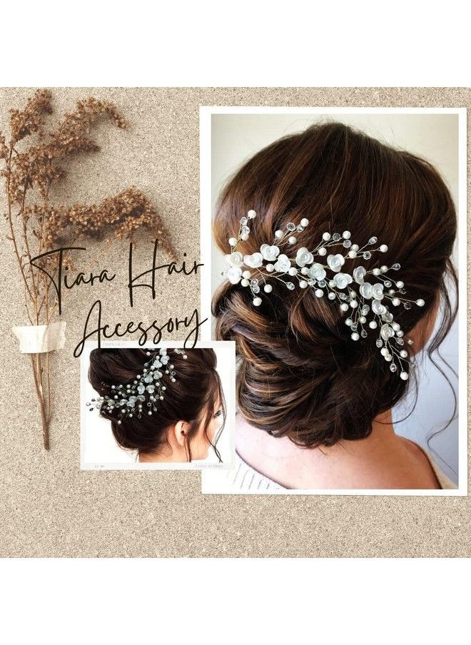 Hair Flare - Small White Rose Flowers With White Stone And Pearls Bridal Hair Pin/Hair Accessories For Women And Girls 2395 - Image 1